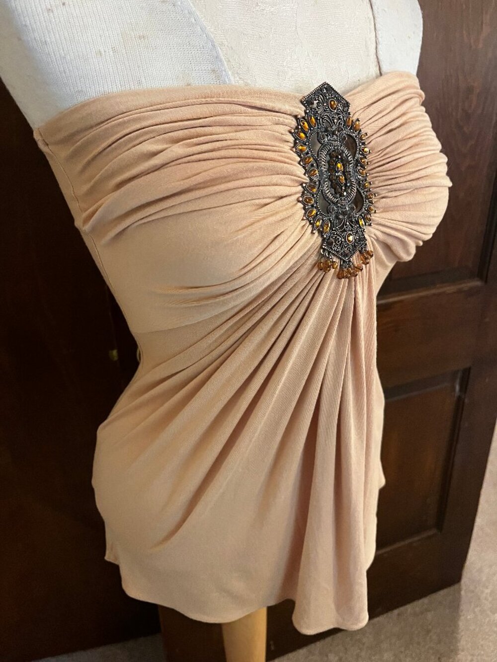 Y2K era Sky Top Strapless Jeweled Draped Top Size M - Picture 2 of 13